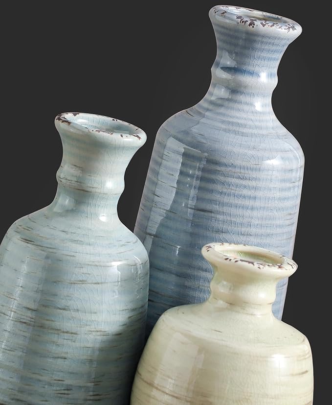 Ceramic Vase Set of 3, Rustic Neutral Vases Home Decor Farmhouse Decorative Flower Vase Modern Boho Pampass Vases for Table Mantel Entryway Shelf Living Room Kitchen Bathroom - Multicolor