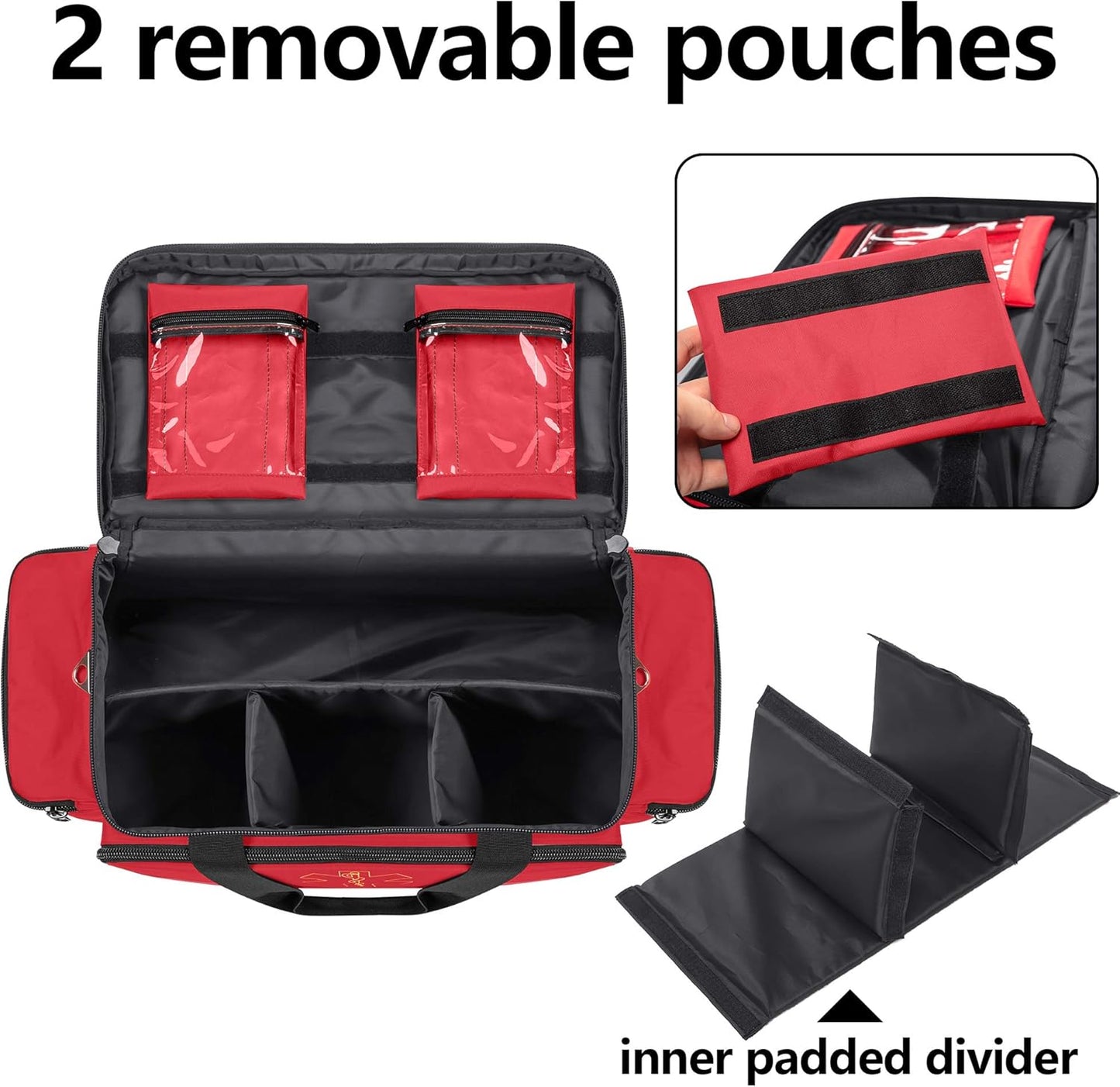 Trunab Trauma Bag - Professional First Aid Kit Storage with Inner Dividers | Red, No-Scratch Bottom