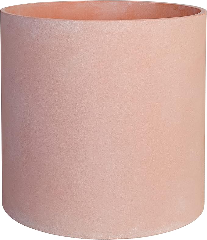 FaithLand 8 Inch Fiberstone Planter - Lightweight Modern Cylinder Plant Pot with Drainage Hole & Plug, Indoor Outdoor Use, Terracotta Color