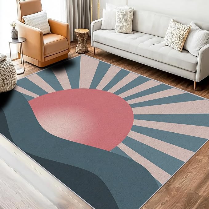 Boho Sun Throw Rugs 2x3, Mid Century Modern Abstract Washable 2 x 3 Indoor Door Mat for Entryway, Bedroom, Kitchen, Low Pile Non Slip Stain Resistant, Mid Century Home Decor & M860