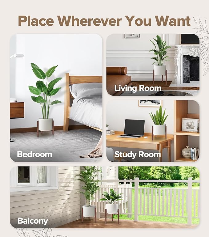 Plant Stand Indoor Adjustable, Metal Modern Indoor Plant Stand, Heavy Duty Plant Stands Outdoor Corner, Stable Plant Holder, Fits 8 to 12 Inches Pots, Black, 1 Pack, Walnut Wood-Grain