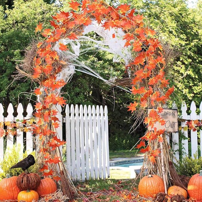 Fall Garland Maple Leaf, Hanging Vine Garlands Artificial Autumn Foliage Garland Thanksgiving Decor for Home Wedding Fireplace Party Christmas (Maple/12 Strands)