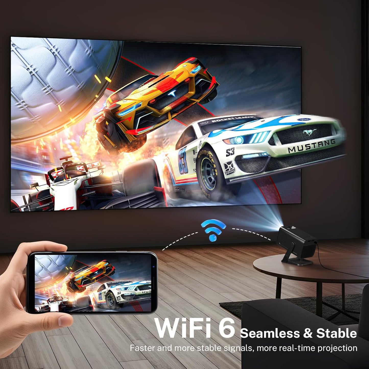 VisualCube Mini Projector - 1080P 4K WiFi 6 & Bluetooth 5.4 | Portable Outdoor Projector, Black