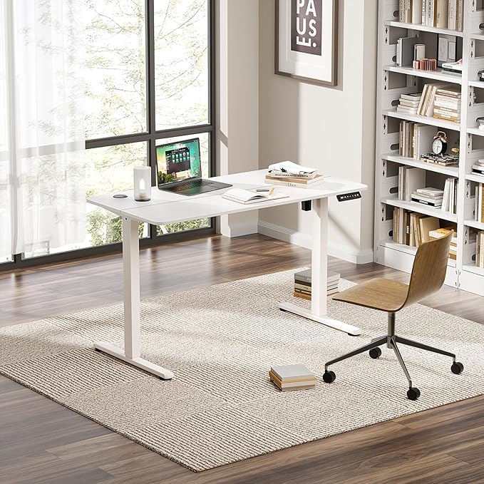 Electric Standing Desk 63 x 24 Inches, Height Adjustable Sit Stand Home Office Computer Desk with Memory Presets,White