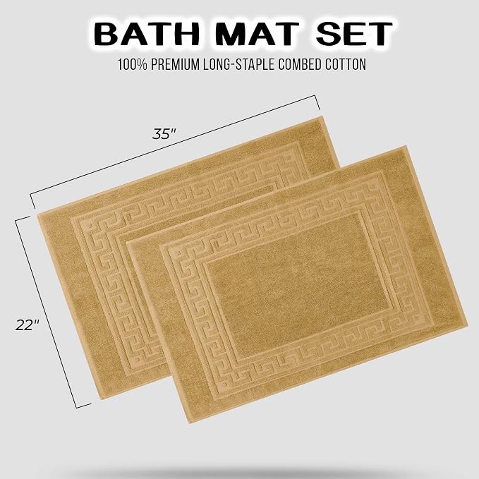Superior Hotel & Spa Quality Bath Mat Set of 2, Made of Long-Staple Combed Cotton, Durable and Washable Bathroom Mat 2-Pack - Toast, 22" x 35" each