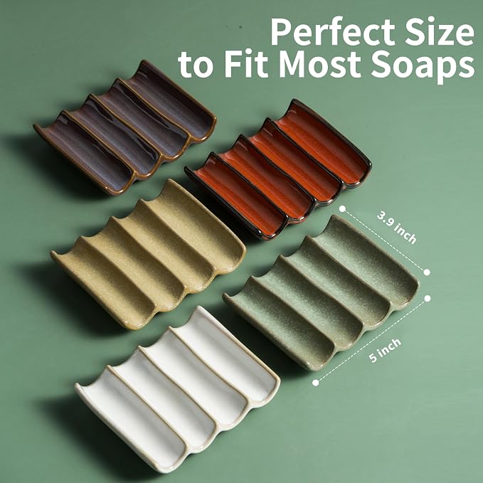 Ceramic Bar Soap Dish and Savers for Bathroom, Shower and Kitchen, Japanese Self Drain Soap Holder, Purple
