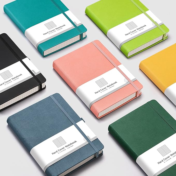 AHGXG Graph Paper Notebook - 320 Pages Grid Notebook Thick Journal A5, 100gsm Thick Graph Paper, Leather Hardcover, Inner Pocket,5.75'' × 8.38''- Green