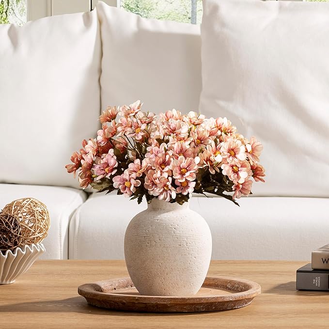 Vanselia Ceramic Flower Vase Home Decor - Farmhouse Table Vases Rustic Vintage Living Room Kitchen Bedroom Decorations for House Book Shelf Office Coffee Desk Dining Fireplace (7.4" Rustic)