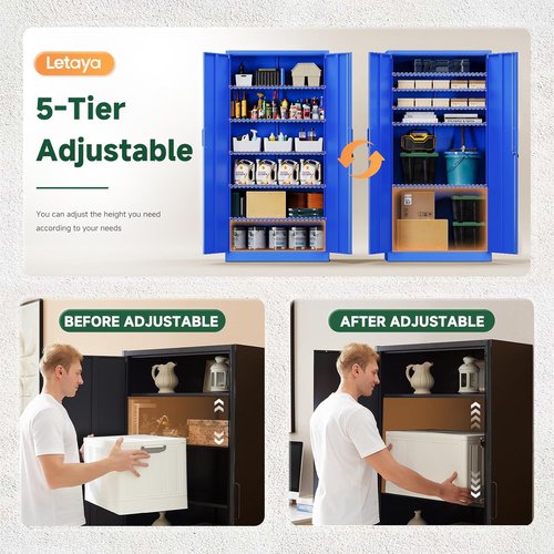 Letaya Metal Garage Storage Cabinets - Lockable Steel Tool Cabinets with Adjustable Shelves | Blue Finish