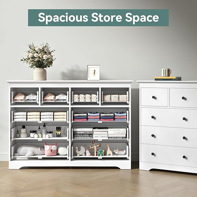 White Dresser for Bedroom，55" Wide 10 Drawers Dressers,Modern Wooden Chest for Living Room, Hallway