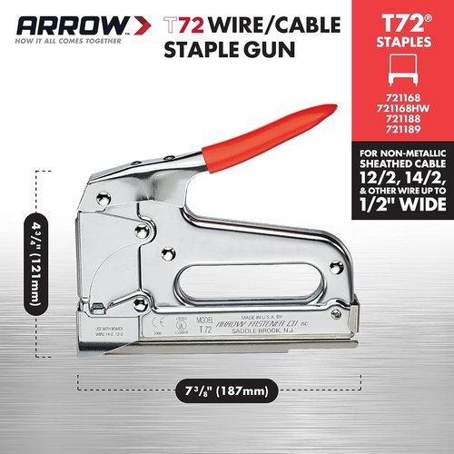 Arrow T72 Heavy-Duty Wire Staple Gun - Manual Tool for Installing Telecommunications Cables
