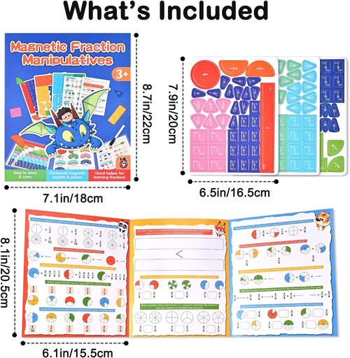 Magnetic Fraction Demonstration Book by [Brand Name] - Hands-On Fraction Tiles & Circles for Kids | Visual Math Learning Set