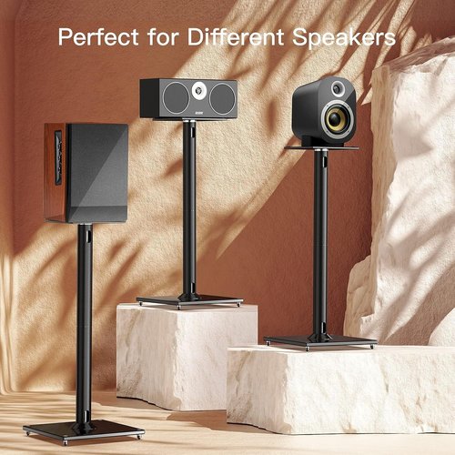 Perlegear Universal Speaker Stands - 28-Inch Floor Stands for Surround Sound Up to 22lbs | Cable Management Included, 1 Pair