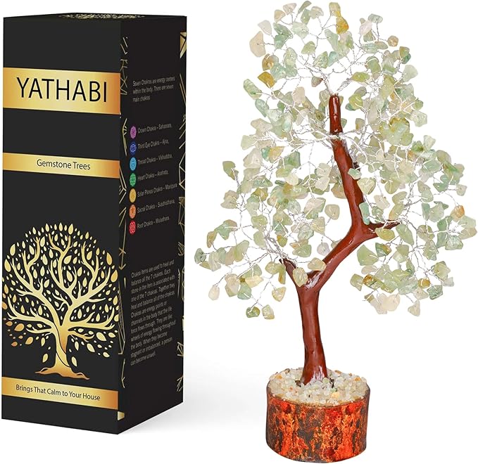 YATHABI Green Jade Crystal - Chakra Decor - Jade Stone Bonsai Tree - Feng Shui Decor - Spiritual Gift - Good Luck - Crystals Money Tree