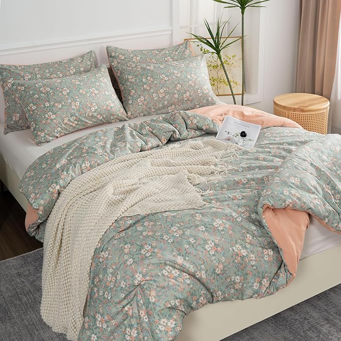 Floral Comforter Set King 3 Pieces Soft Chic Garden Style Vintage Print Lightweight Botanical Flower Comforter Set for All Seasons 1 Comforter and 2 Pillowcases (Floral, King)