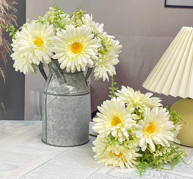 TOPIA Fake Flowers Artificial Daisies & Gerbera Bouquet Silk White 10 Stems Match with Wild Flowerets