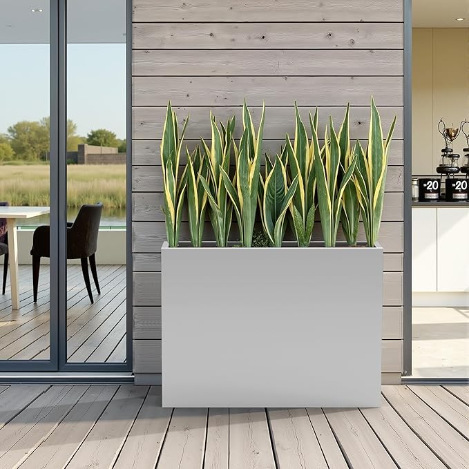 Casaphoriar Metal Planter Box 36"x9"x28", Rectangular Planter with Inner Shelf and Drainage Holes, Perfect for Outdoor Patio and Balcony Decor, Grey