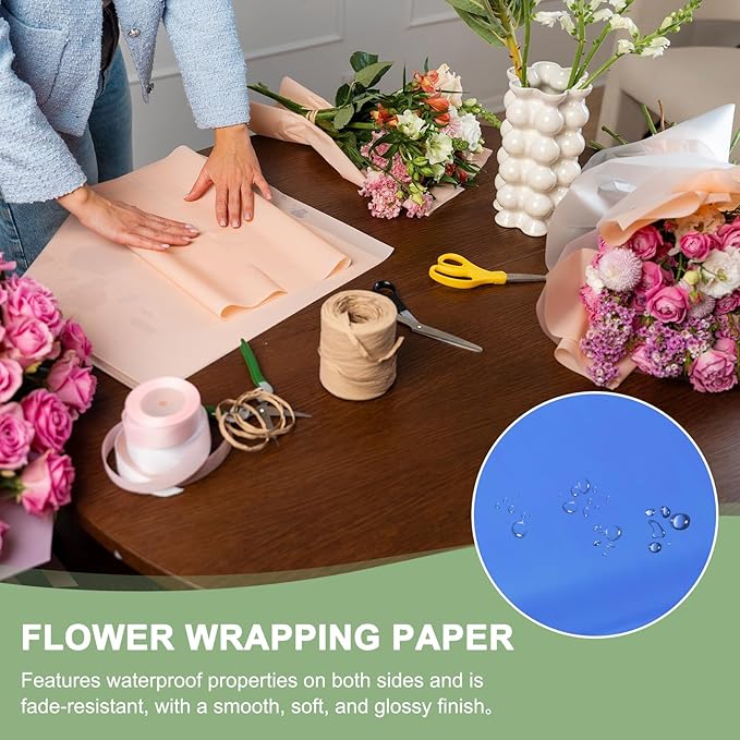 PATIKIL 22.8 x 22.8 Inch Flower Wrapping Paper, 20 Pcs Iridescent Double Sided Plastic Bouquet Packaging Waterproof Florist Supplies DIY Crafts Gift Packaging Gift Box Wedding, Light Blue