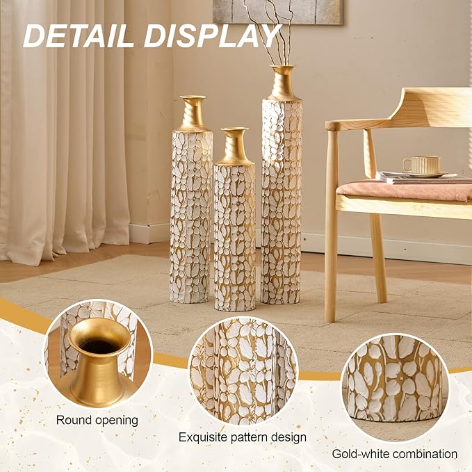 3-Piece Christmas Metal Vase Set, Festive Iron Flower Vases for Holiday Home Decor - Modern Farmhouse Table Centerpiece & Floor Decor for Living Room, Idea (Set of 3)