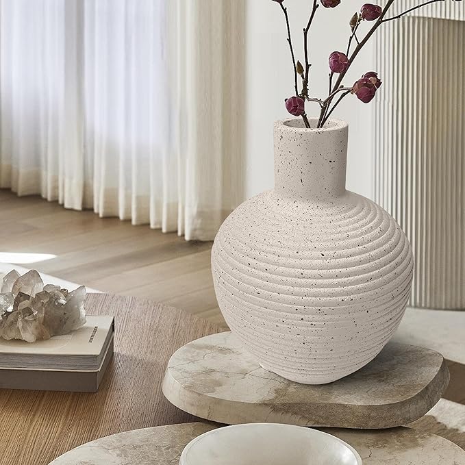 Oakrain Large Flower Vase with Groove Texture, 13" Tall Floor Vase, Narrow-Mouth Handcrafted Decorative Centerpiece for Modern Home Decor