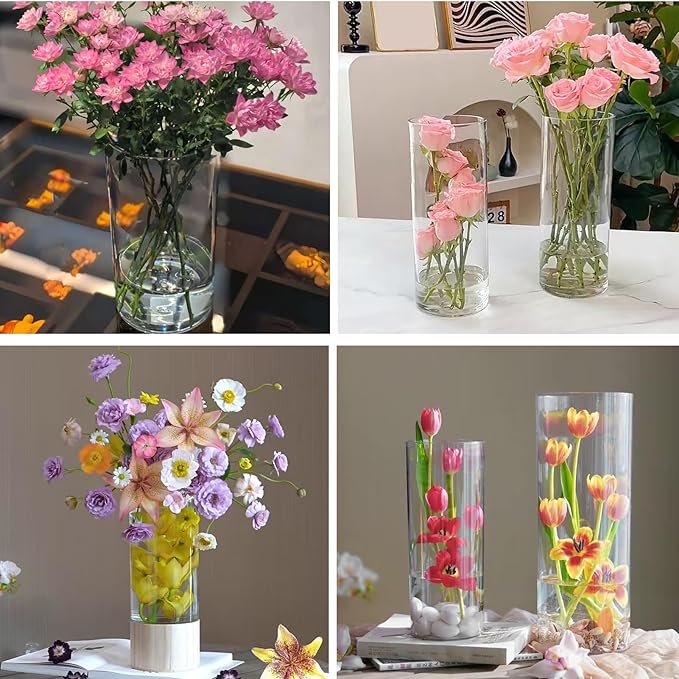 48 Pack Acrylic Cylinder Vases 4,6,8 10 Inch Tall Clear Acrylic Flower Vase Bulk Floating Candle Holders Cylinder Plastic Vases for Centerpiece Table Wedding Home