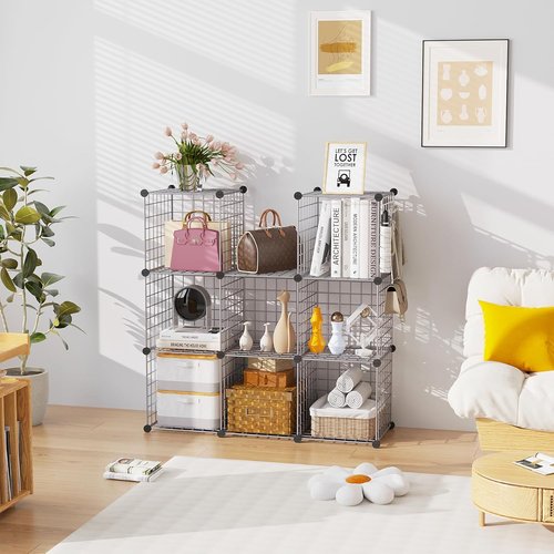 C&AHOME Wire Cube Storage - 8-Cube Organizer with Modular Metal Grids | Ideal for Home & Office, Silver Gray, 24.8" L x 12.4" W x 48.4" H