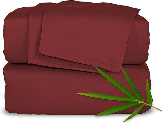 Pure Bamboo King Sheets, Genuine 100% Organic Viscose Derived from Bamboo Bed Sheet Set, Luxuriously Soft & Cooling, Double Stitching, 2 Year Quality Promise (King, Merlot)