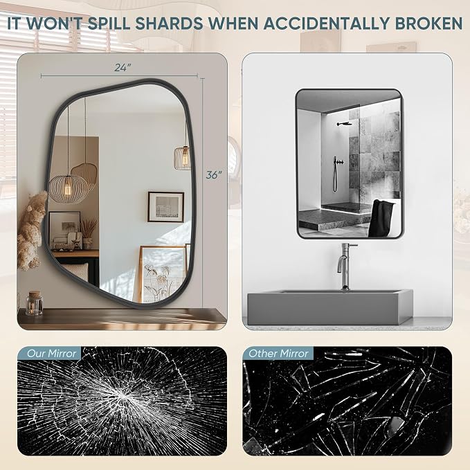 Irregular Wall Mirror 24"x36" Bathroom Mirrors Asymmetrical Artistic Decorative for Living Room Bedroom Bathroom Hallway Entryway,Trapezoid,Black