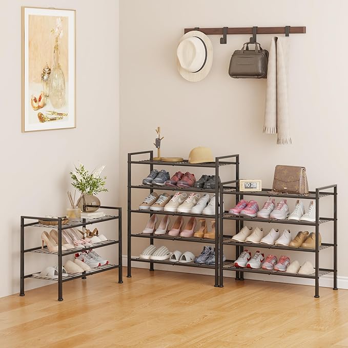 DongRong 4-Tier Shoe Rack,Metal Simple Shoe Storage Organizer Shelf for Closet,Entryway, Bedroom,Garage (Black, 4 Tier)