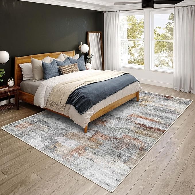vivorug Grey 9x12 Area Rugs for Living Room, Non Slip Machine Washable Modern Abstract Rug, Ultra-Thin Lightweight Large Area Rug Carpet for Bedroom, Dining Room, Low Pile
