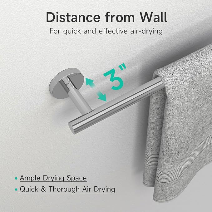 USHOWER Polished Chrome Towel Bar, 14-Inch Towel Racks for Bathroom Wall-Mounted, SUS304 Stainless Steel Towel Rod (Total Length 16-Inch)