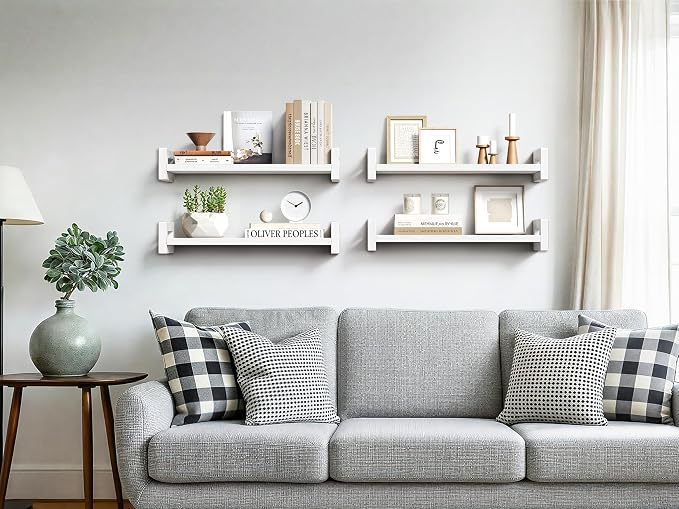 Vailando Floating Shelves for Wall, Set of 3 Solid Wood Wall Mounted Shelves, 16" White Display Shelf for Bedroom, Living Room, Bathroom, and Kitchen Decor - Heavy-Duty & Natural Pine