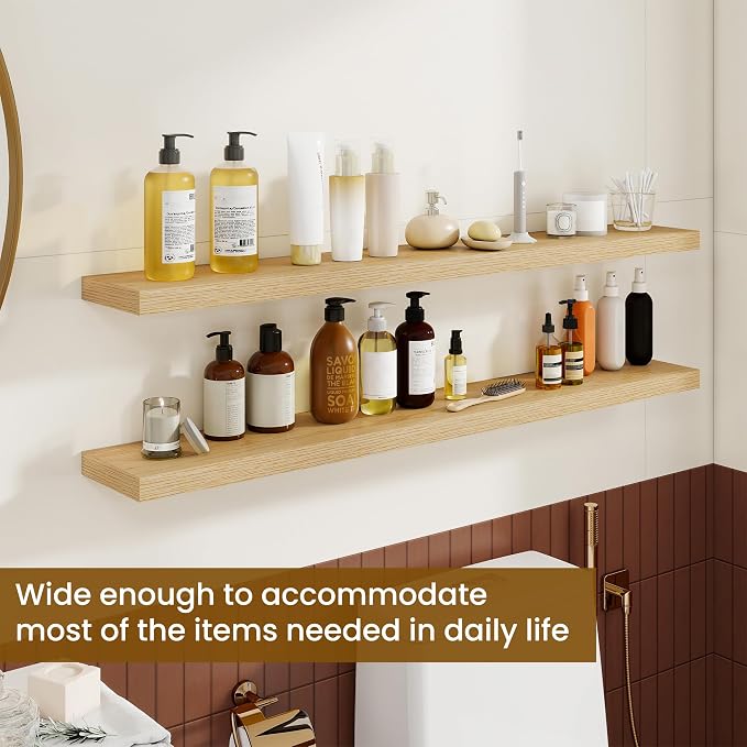Dreamland 48Inch Floating Shelves for Wall, Rustic Wooden Storage Shelf for Living Room, Kitchen, Farmhouse, Wall Mounted Display Shelving with Invisible Heavy-Duty Metal Bracket, Set of 2 - Oak