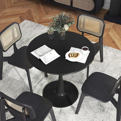 Giantex Modern Black Round Dining Table - 32" Tulip Design with Thickened Top & Sturdy Metal Base | Ideal for Small Spaces