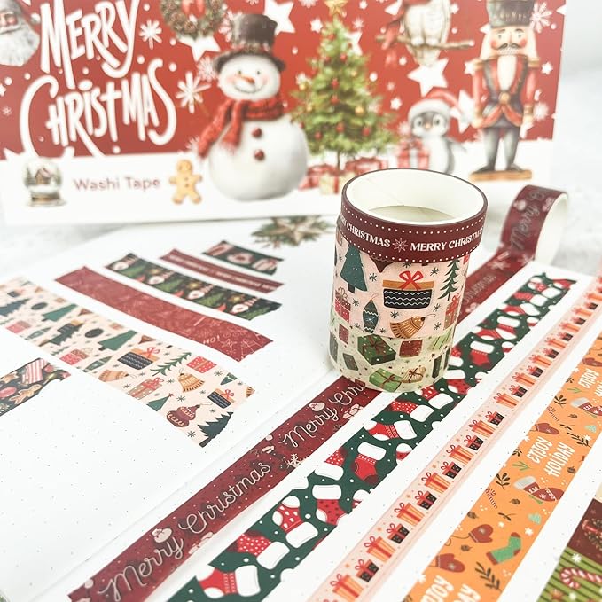 Bomichi 27 Rolls Christmas Washi Tape, Aesthetic Colored Decorative Cute Scrapbook Tape for Scrapbooking Supplies Journaling Craft Junk Journal