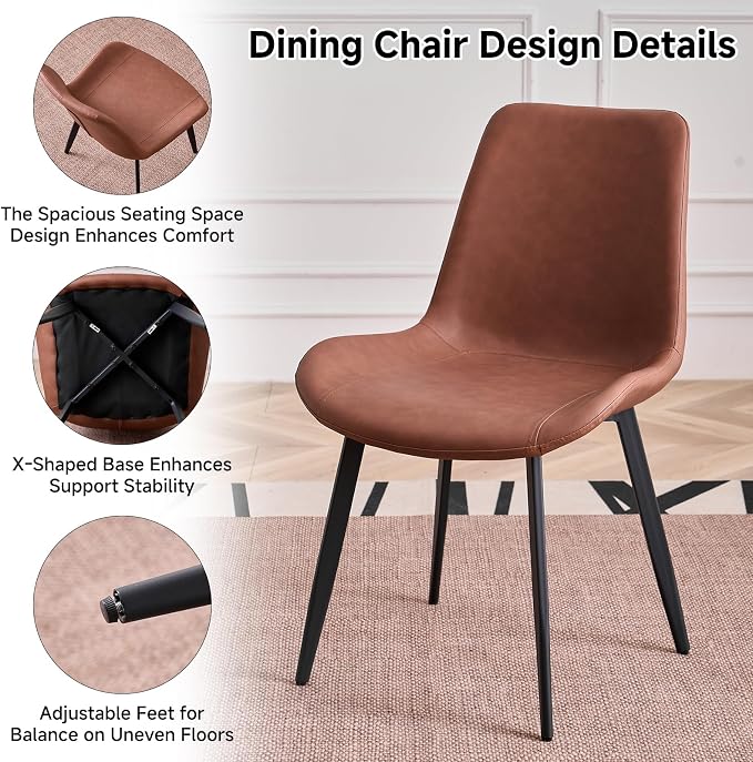 47 inch Round Dining Table Set for 4 with Chairs Kitchen Table and Chairs Set Mid-Century Modern Round Wood Kitchen Tables with Upholstered Synthetic Leather Chairs Set of 4