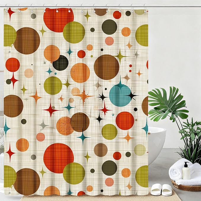 Mid Century Modern Shower Curtain Abstract Geometric Art Shower Curtains for Bathroom Waterproof Fabric Bath Curtain Decor with Hooks