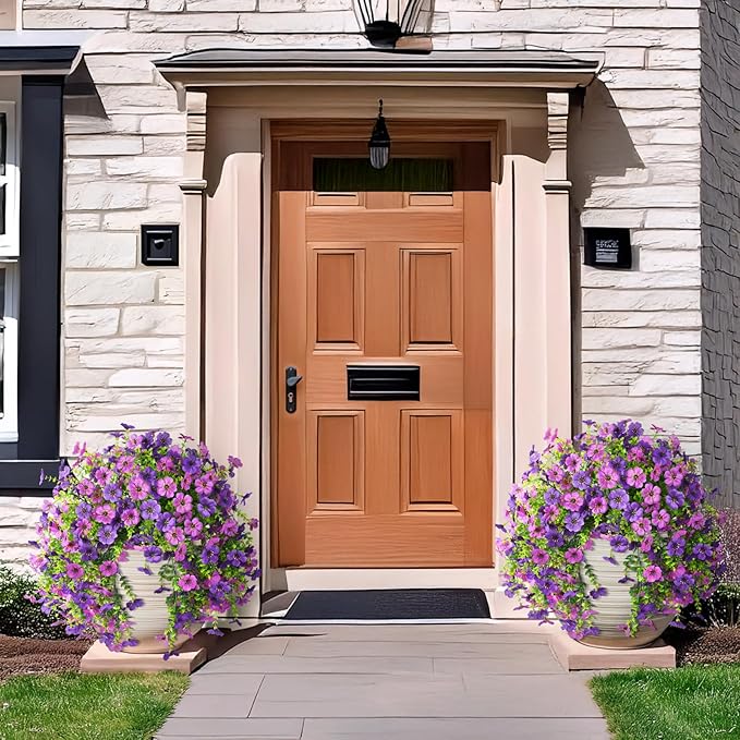Artificial Faux Flowers Plants for Outdoor Spring Summer Decoration, 2PCS Fake Silk Daisy Flowers No Fade UV Resistant Realistic for Outside Home Planter Porch Patio Balcony Yard Decor (Purple)