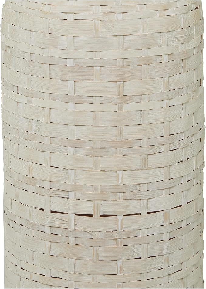 Deco 79 Bamboo Wood Decorative Vase, Tall Woven Floor Centerpiece, Round Vase for Home Decoration, White and Beige, 9" x 9" x 48"