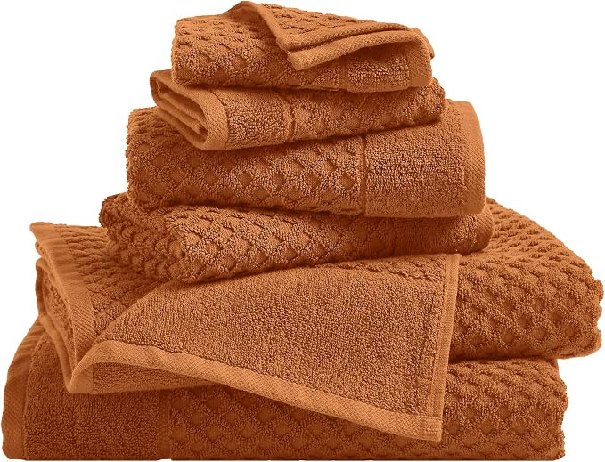 Great Bay Home Bath Towels - 100% Cotton 6 Piece Towel Set - Diamond Waffle Weave - Absorbent, Durable, Quick-Dry Towels for Bathroom (Copper)