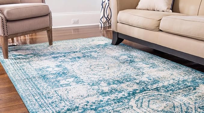Unique Loom Bromley Collection Area Rug - Wells (2' x 3' 1" Rectangle, Turquoise/ Ivory)
