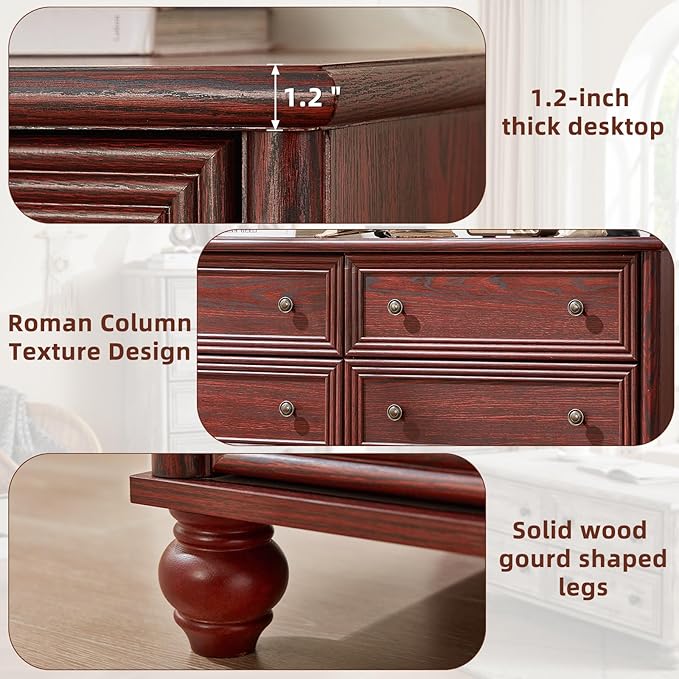 Dressers & Night Stand Set of 3, Wood 54'' Wide Dresser & 18'' Chest of Drawers, Roman Column 2 & 3 Drawer Nightstand Set of 2, Furniture 6 Drawer Dresser Suites for Bedroom Living Room, Hallway, Home