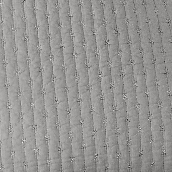 Levtex Home Cross Stitch Reversible King/Cal King Quilt Set (106x92in) and 2 Pillow Shams (36x20in) - Stitch Texture - Light Grey - Cotton King Size Quilt Bedding Set - Lightweight, Soft, Pre-Washed