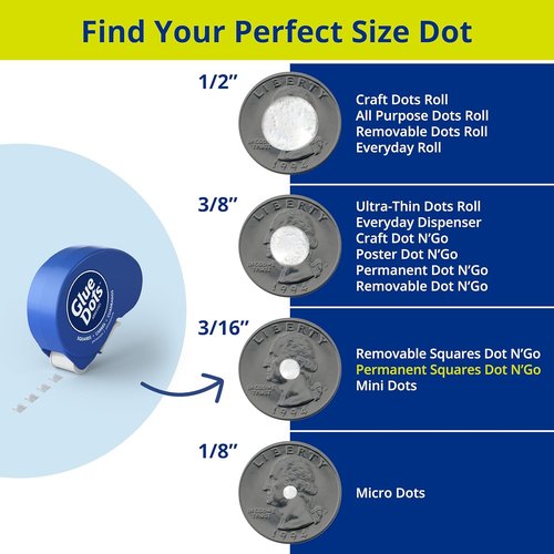 Glue Dots Double-Sided Adhesive Squares - 450 Permanent Dots in 3/16” Size for DIY Crafts