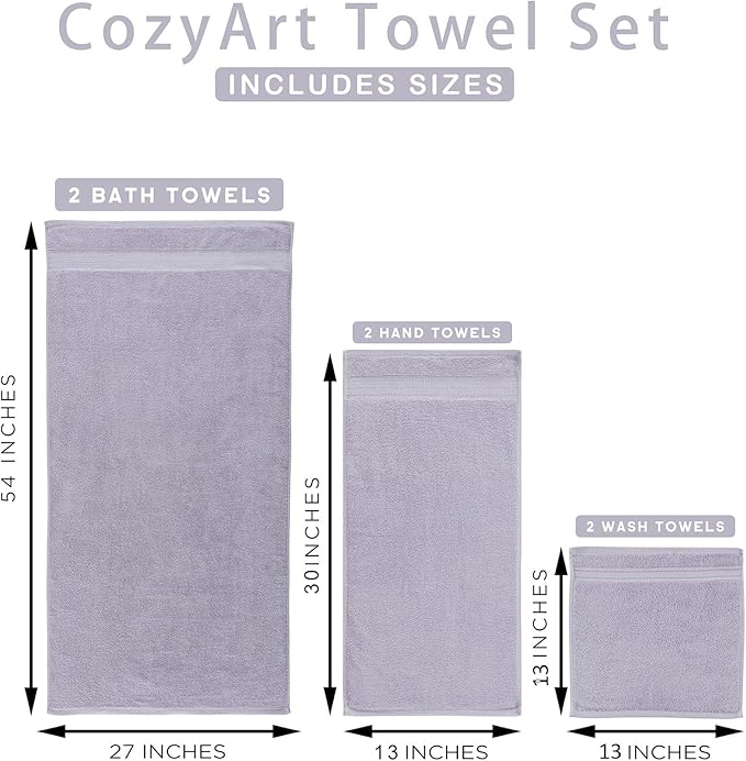 COZYART Lavender Luxury Bath Towels Set 3, Turkish Cotton Hotel Large Towels Bulk for Bathroom, Thick Bathroom Set of 3 with 1 Bath Towel, 1 Hand Towel, 1 Washcloths, 650 GSM.