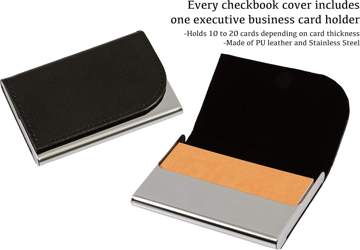 2Fold | Zippered Business Checkbook Binder - 7 Ring Organizer with Card Case - PU Leather for 600 Checks (Black)