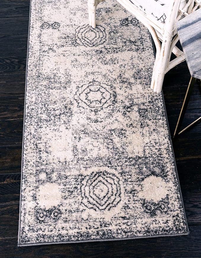 Unique Loom Bromley Collection Area Rug - Wells (2' x 6' 9" Runner, Ivory/ Gray)