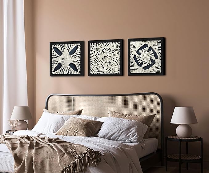 FOLKOR Abstract Framed Wall Art for Modern Home Office, 3 Pack 12" Rice Paper Black and White Wall Decor for Living Room Bedroom Entryway, Geometric Wall Hanging Shadow Box Artworks Accent Gift