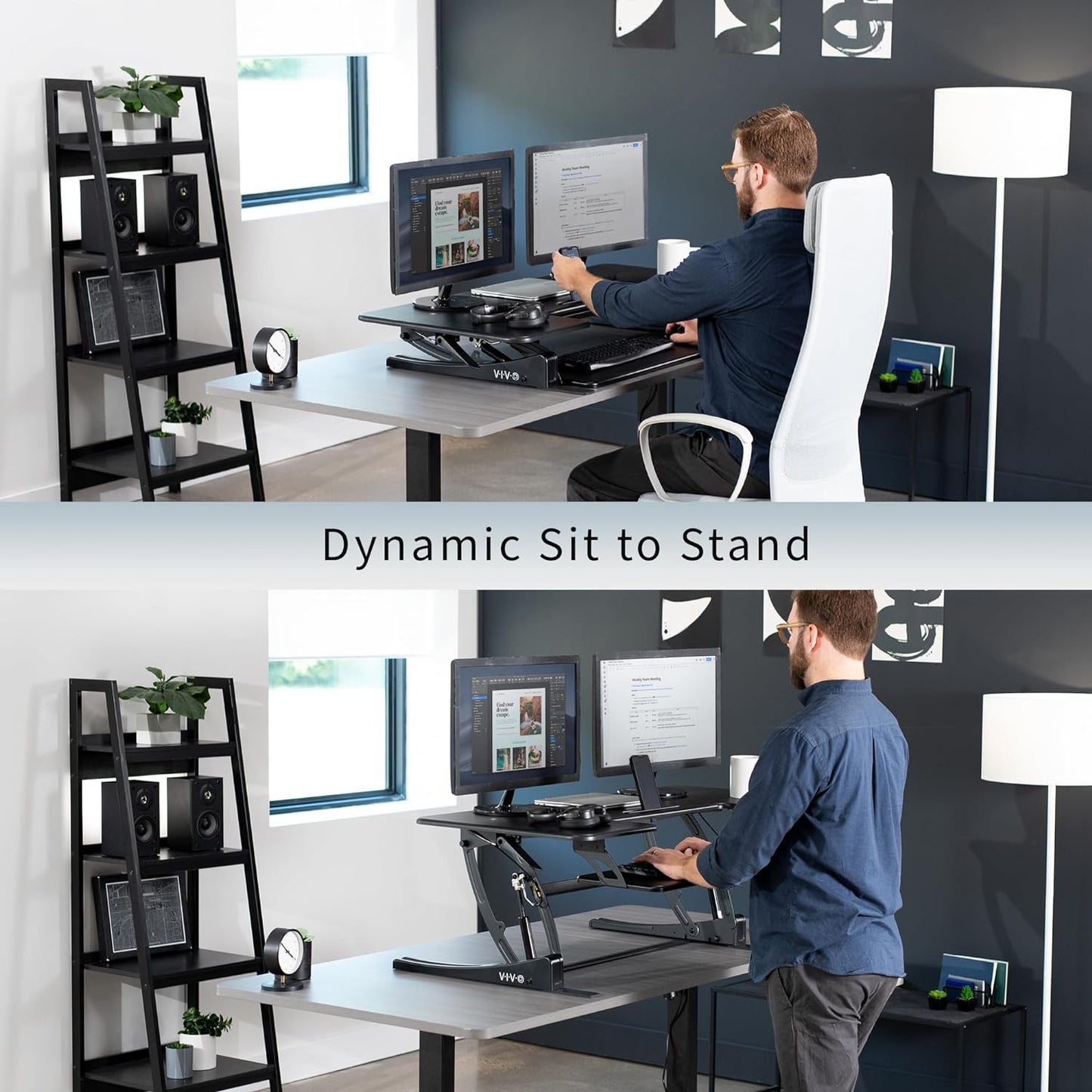 VIVO Height Adjustable Stand Up Desk Converter - 48 Inch Dual Monitor Riser Workstation, Black | V Series