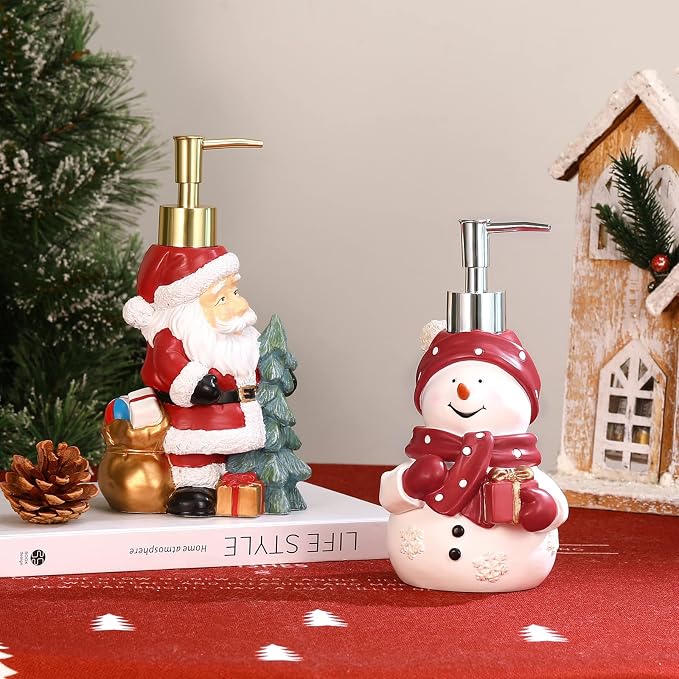 Luxspire Snowman Soap Dispenser, Christmas Decor Resin Liquid Hand Soap Dispenser Refillable Dish Soap Lotion Bottle Jar No Leak for Kitchen Shower Bathroom Countertop, 450ml